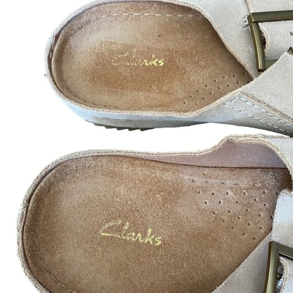 Clarks Leather Suede Double Buckle Slide Tan Sandals size 10 no box - Picture 5 of 9